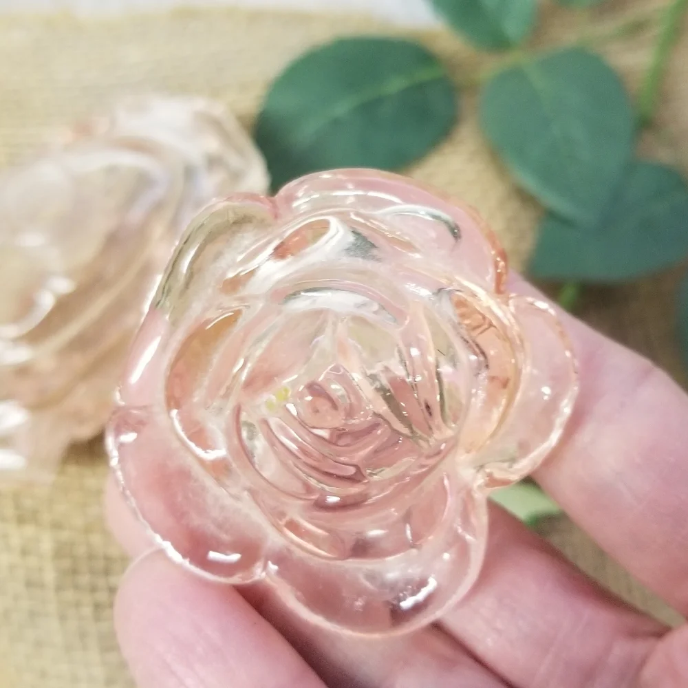 Vintage Pink Glass Perfume Bottle With Rose Stopper - Picture 9 of 16